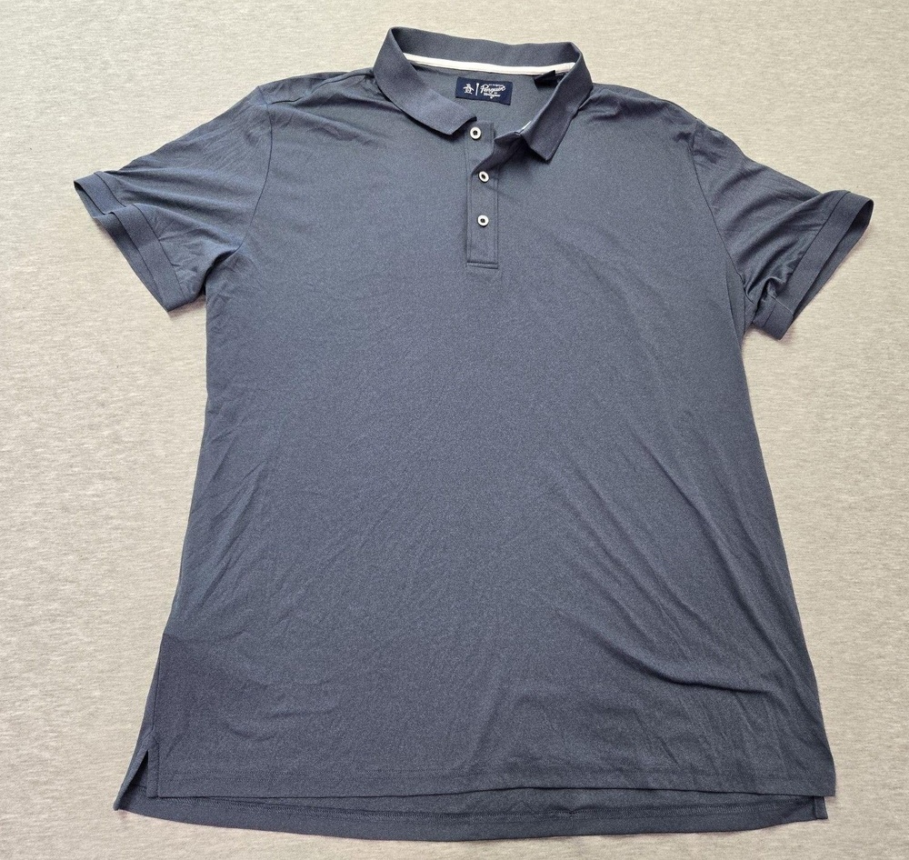 Original Penguin Polo Shirt Mens 3XL Blue Solid Knit Lightweight Casual Summer